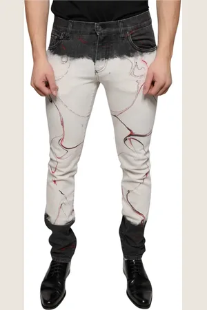 Dolce & Gabbana Jeansy, Mężczyzna, Wielobarwność, M, Czarne i białe dżinsy Skinny z nadrukiem Tie-Dye