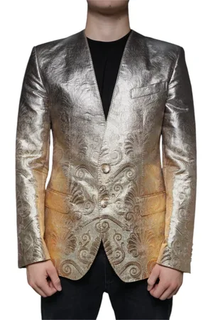 Dolce & Gabbana Kurtki, Mężczyzna, Żółty, L, Złoty żakiet z żakardu