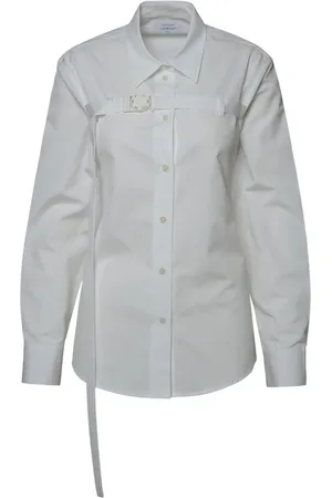 OFF-WHITE Bluzki, Kobieta, Biały, S, Bawełna, Koszula z bawełny poplin z klamrą