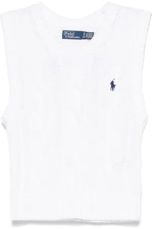Ralph Lauren Swetry, Kobieta, Biały, M, Biała Swetrowa Kamizelka z Okrągłym Dekoltem