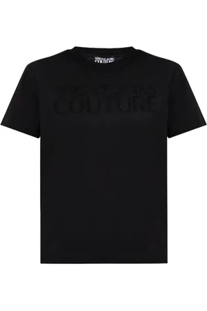VERSACE Koszulki, Kobieta, Czarny, S, Czarna koszulka z krótkim rękawem Nowoczesny design