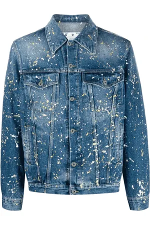 OFF-WHITE Kurtki, Mężczyzna, Niebieski, L, Bawełna, Kurtka jeansowa