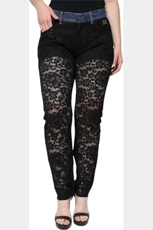 Dolce & Gabbana Jeansy, Kobieta, Czarny, M, Nylon, Kwiatowa Koronka Skinny Jeansyy