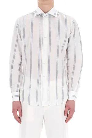 ELEVENTY Koszule, Mężczyzna, Biały, 3XL, Koszula w paski z lnu