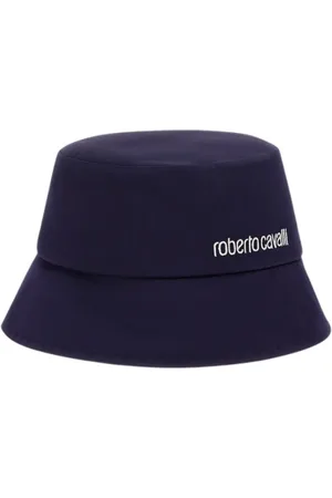 Roberto Cavalli Akcesoria, Kobieta, Niebieski, ONE SIZE, Bawełna, Logo Kapelusz wiaderko