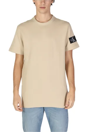Calvin Klein Koszulki, Mężczyzna, Beżowy, L, Męski T-shirt i Polo z bawełny