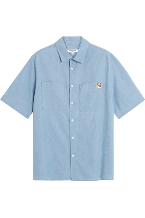Maison Kitsuné Koszule, Mężczyzna, Niebieski, M, Ikoniczna Koszula z Logo z Bawełny