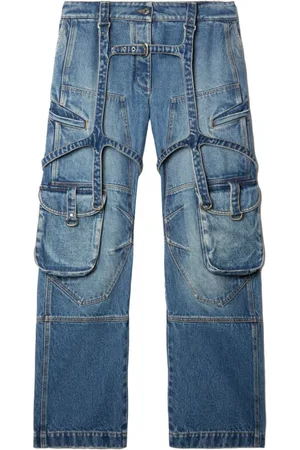 OFF-WHITE Jeansy, Kobieta, Niebieski, W28, Bawełna, Jeansyy Cargo z Detalami Szelkowymi