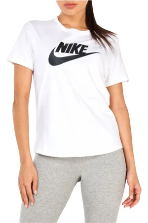 Nike Koszulki, Kobieta, Biały, S, Bawełna, Koszulka z nadrukiem z okrągłym dekoltem