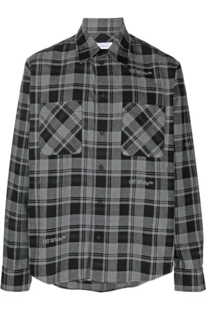 OFF-WHITE Koszule, Mężczyzna, Szary, S, Bawełna, Koszula bawełniana w kratę