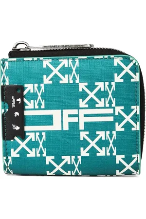 OFF-WHITE Akcesoria, Mężczyzna, Zielony, ONE SIZE, Skóra, Portfel Zapinany na Zamek z Monogramem