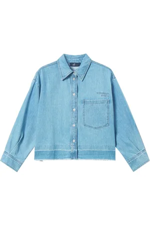 ACTITUDE Bluzki, Kobieta, Niebieski, XS, Denim, Jeansyowa koszula z haftem logo