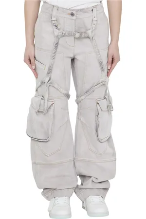 OFF-WHITE Jeansy, Kobieta, Biały, W26, Bawełna, Liliowe Jeansyy Cargo z Detalami Szelkowymi