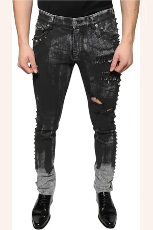 Dolce & Gabbana Jeansy, Mężczyzna, Czarny, M, Bawełna, Czarne ozdobione jeansy skinny