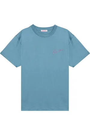 VALENTINO GARAVANI Koszulki, Mężczyzna, Niebieski, S, Len, T-shirt z krótkim rękawem i okrągłym dekoltem