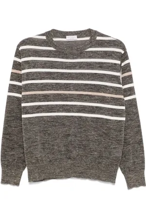 Brunello Cucinelli Swetry, Kobieta, Szary, S, Casual Paski Jersey T-shirt