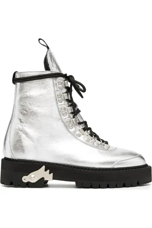 OFF-WHITE Buty, Kobieta, Szary, 39 EU, Skóra, Metaliczne Botki do Kostki ze Skóry