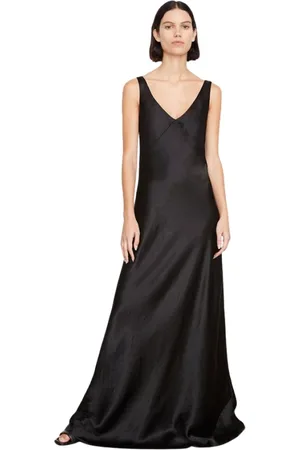 Vince Sukienki, Kobieta, Czarny, S, Satin V-Neck Maxi Slip Sukienka