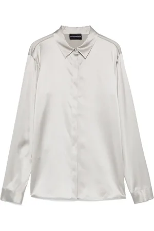 Emporio Armani Bluzki, Kobieta, Szary, M, Klasyczna Koszula Dove Grey z Guzikami
