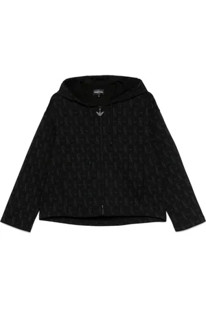 Emporio Armani Bluzy, Kobieta, Czarny, 2XS, Czarne Swetry z Zamkiem Kaptur
