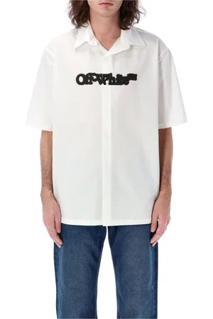OFF-WHITE Koszule, Mężczyzna, Biały, S, Bawełna, Koszulka z krótkim rękawem Spray Arrow Popl Bowling