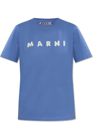 Marni Koszulki, Kobieta, Niebieski, XS, Bawełna, T-shirt z Logo