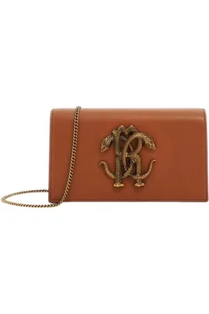 Roberto Cavalli Torebki, Kobieta, brązowy, ONE SIZE, Monogram Mirror Snake Torba na ramię