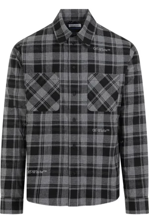 OFF-WHITE Koszule, Mężczyzna, Szary, M, Bawełna, Koszula flanelowa w kratę
