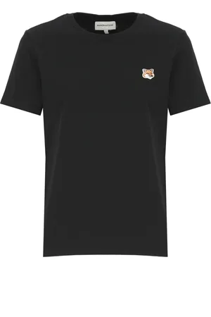 Maison Kitsuné Koszulki, Kobieta, Czarny, S, Czarna Bawełniana Koszulka z Logo Patch