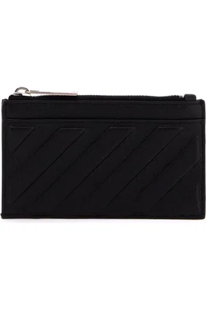 OFF-WHITE Akcesoria, Kobieta, Czarny, ONE SIZE, Skóra, Skórzany Portfel na Karty Diag