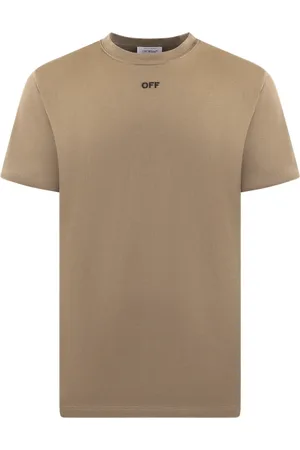 OFF-WHITE Koszulki, Mężczyzna, Beżowy, XL, Bawełna, Wąska koszulka z beżowymi przeszyciami