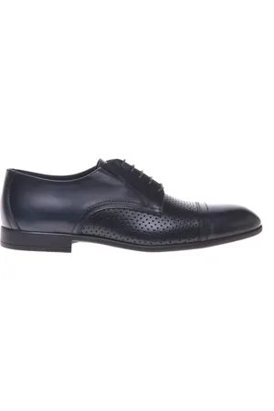 BALDININI Buty, Mężczyzna, Niebieski, 43 1/2 EU, Len, perforated leather lace-up