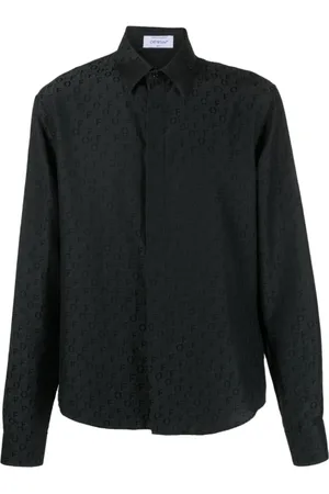OFF-WHITE Koszule, Mężczyzna, Czarny, L, Bawełna, Koszula z jedwabiu i bawełny z nadrukiem logo