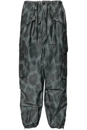 DRIES VAN NOTEN Spodnie, Mężczyzna, Szary, M, Bawełna, Spodnie Cargo w Leopardzi Wzór