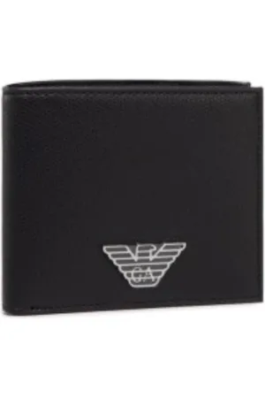 Emporio Armani Akcesoria, Mężczyzna, Czarny, ONE SIZE, Czarny portfel skórzany orzeł
