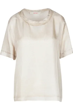 Jucca Koszulki, Kobieta, Beżowy, M, Zamsz, Jedwabny T-shirt z ściągaczem na szyi