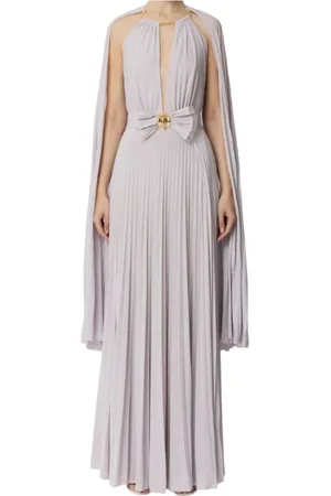 Elisabetta Franchi Sukienki, Kobieta, Fioletowy, L, Bawełna, Suknia wieczorowa z dżerseju lureksowego z dekoltem typu halter
