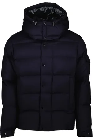 Moncler Kurtki, Mężczyzna, Niebieski, 2XL, Wełna, Kurtka z Kapturem Krótka Granatowa