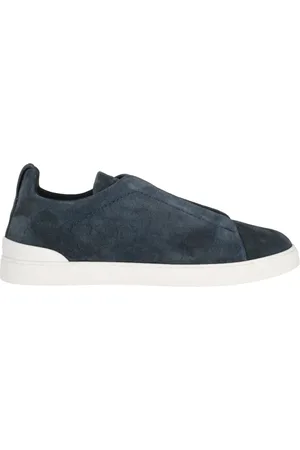 Ermenegildo Zegna Buty, Mężczyzna, Niebieski, 41 1/2 EU, Zamsz, Niebieskie niskie trampki Triple Stitch