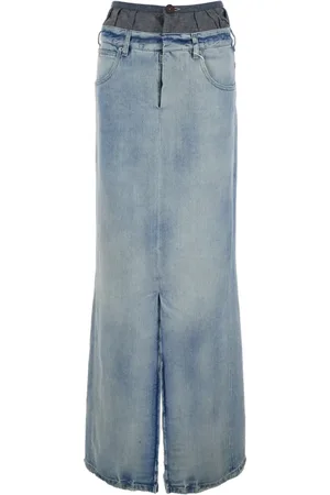 Maison Margiela Spódnice, Kobieta, Niebieski, S, Niebieska Spódnica Dżinsowa z Rozcięciem