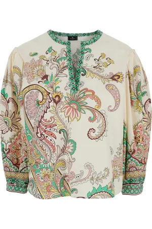 Etro Bluzki, Kobieta, Wielobarwność, XS, Bawełna, Bluzka z kwiatowym wzorem V-Neck Multikolor Bawełna