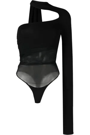 MUGLER Koszulki, Kobieta, Czarny, M, Body z jednym ramieniem
