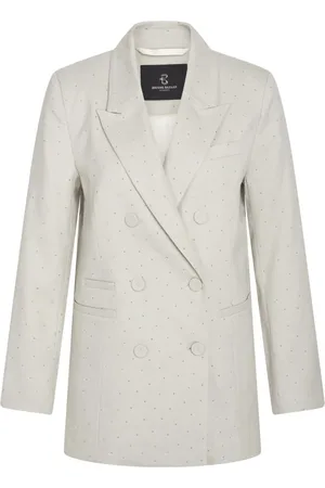 Bruuns Bazaar Kurtki, Kobieta, Beżowy, XL, Elegancki Blazer z Detalami z Imitacji Kamieni