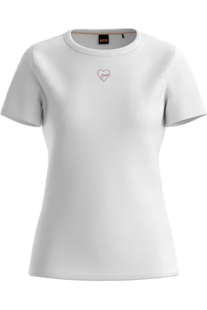 HUGO BOSS Koszulki, Kobieta, Biały, S, Koszulka z haftowanym logo biała