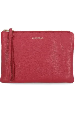 Coccinelle Torebki, Kobieta, Czerwony, ONE SIZE, Czerwona skórzana Pochette z logo wytłoczonym