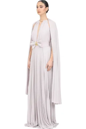 Elisabetta Franchi Sukienki, Kobieta, Szary, M, Fioletowa Elegancka Długa Suknia z Peleryną