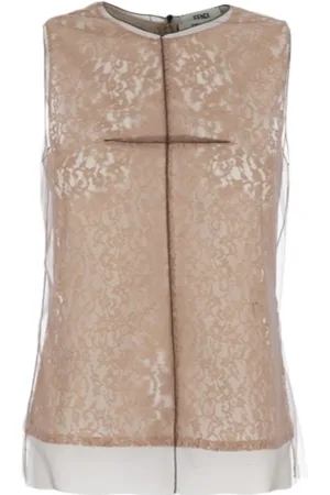 Fendi Koszulki, Kobieta, brązowy, S, Koronkowy Top Elegancki Stylowy Moda