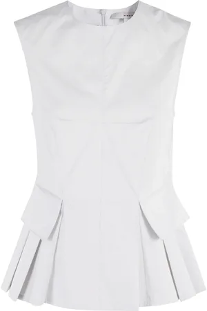 REMAIN Birger Christensen Koszulki, Kobieta, Biały, S, Szara Bluzka Peplum Bez Rękawów Plisowana Zamek