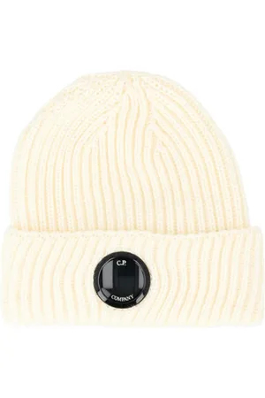 C.P. Company Akcesoria, Mężczyzna, Beżowy, ONE SIZE, Wełna, Czapka Beanie z Wełny Merino z Soczewką