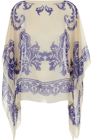Etro Kurtki, Kobieta, Wielobarwność, ONE SIZE, Niebieska Jedwabna Peleryna z Paisley dla Kobiety